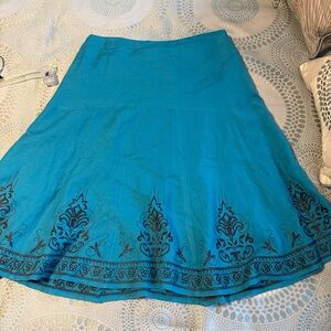 Bob Mackie Turquoise A-Line Skirt with Black Detailing